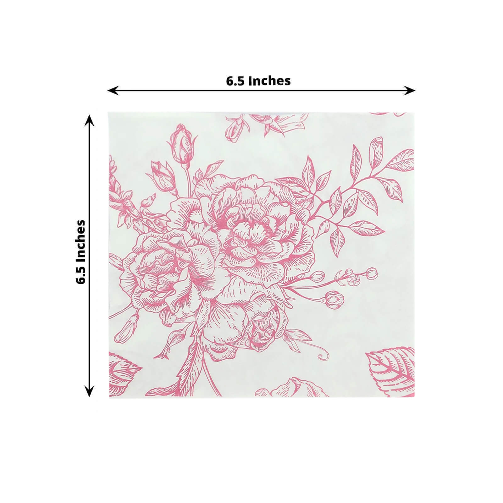 50 Pack 2 - Ply Paper Beverage Napkins in Matte Pink and White French Toile Floral Pattern, Highly Absorbent Soft Disposable Cocktail Napkins - Bell Racket Store