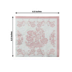 50 Pack 2 - Ply Paper Beverage Napkins in White Matte Pink Damask Floral Pattern, Disposable Cocktail Napkins - Highly Absorbent & Soft - Bell Racket Store