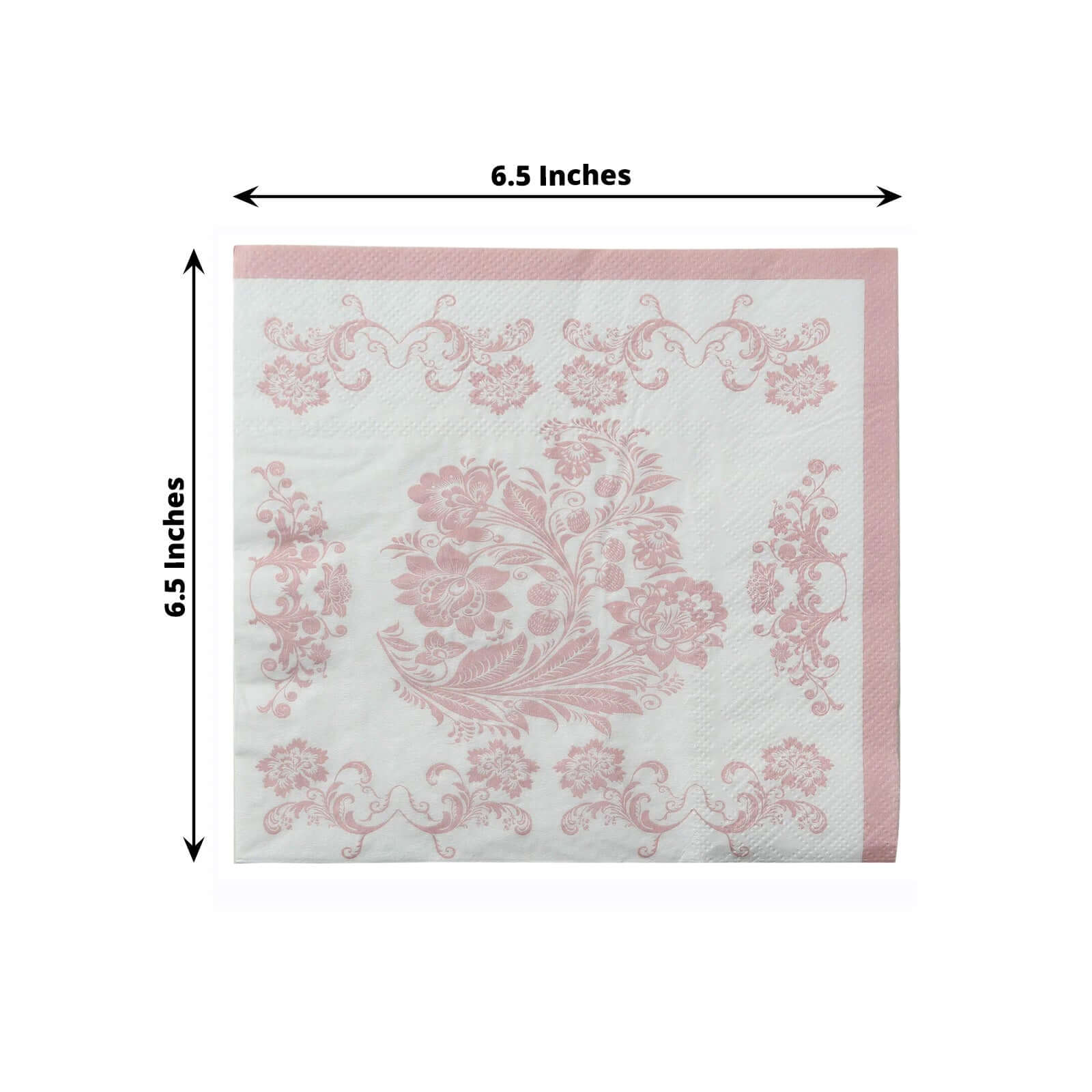 50 Pack 2 - Ply Paper Beverage Napkins in White Matte Pink Damask Floral Pattern, Disposable Cocktail Napkins - Highly Absorbent & Soft - Bell Racket Store
