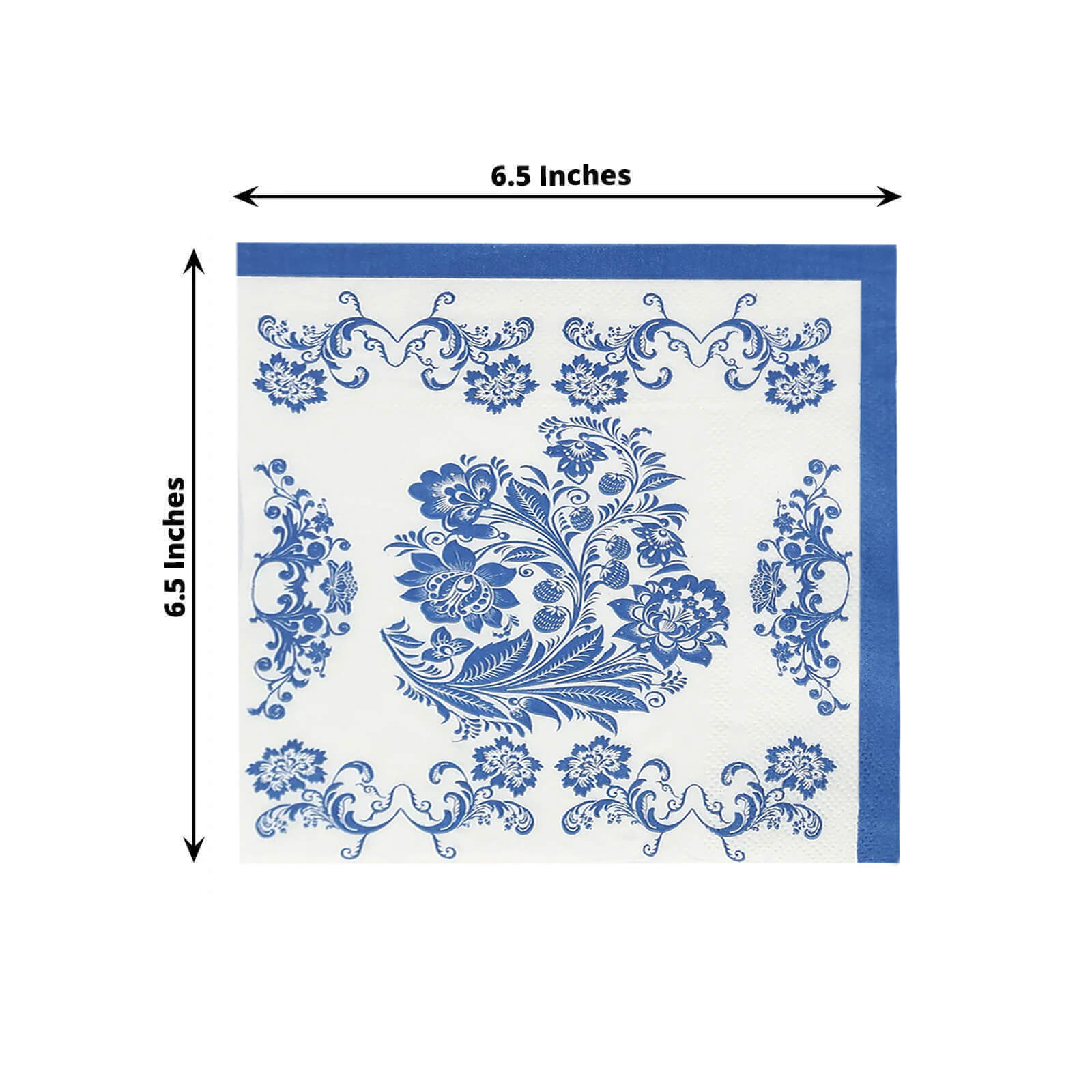 50 Pack 2 - Ply Paper Beverage Napkins in White Royal Blue Damask Pattern, Disposable Cocktail Napkins - Highly Absorbent & Soft - Bell Racket Store