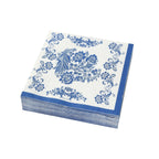 50 Pack 2 - Ply Paper Beverage Napkins in White Royal Blue Damask Pattern, Disposable Cocktail Napkins - Highly Absorbent & Soft - Bell Racket Store