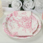 50 Pack 2 - Ply Paper Party Napkins in French Toile Floral Pattern, Matte Pink and White Highly Absorbent Soft Disposable Dinner Napkins - Bell Racket Store