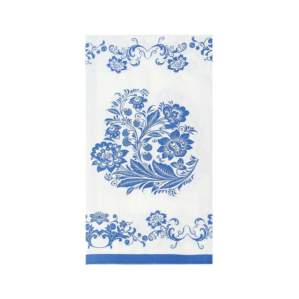 50 Pack 2 - Ply Paper Party Napkins in White Royal Blue Damask Floral Pattern, Disposable Dinner Napkins - Highly Absorbent & Soft - Bell Racket Store