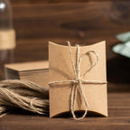 50 Pack 4.5"x3.5" Natural Brown Paper Wedding Favor Pillow Boxes with Burlap Twine, Party Gift Boxes - Bell Racket Store