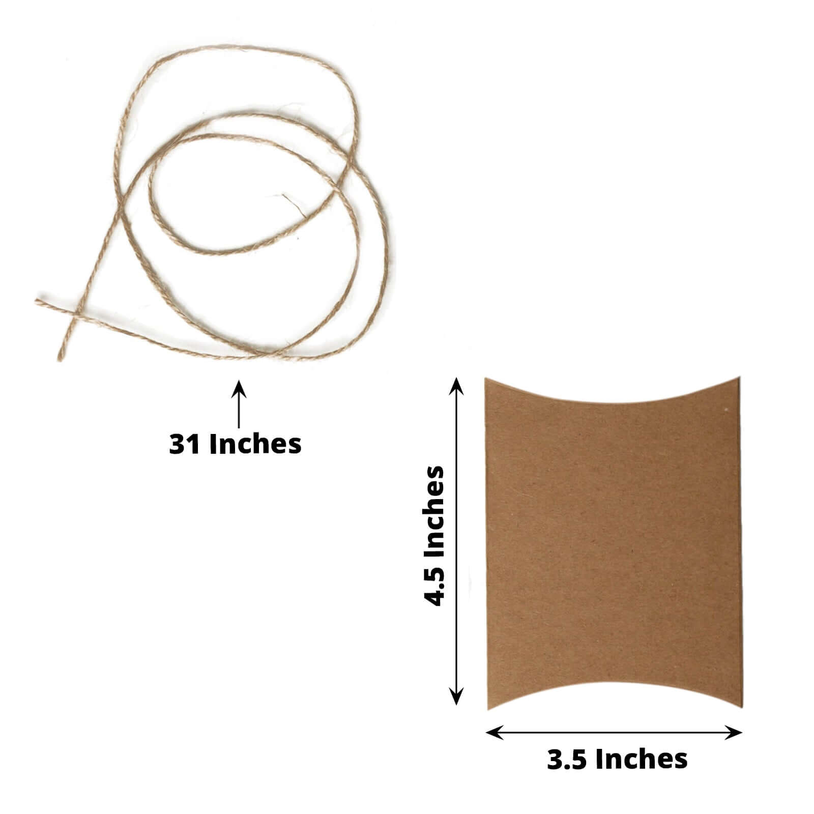 50 Pack 4.5"x3.5" Natural Brown Paper Wedding Favor Pillow Boxes with Burlap Twine, Party Gift Boxes - Bell Racket Store
