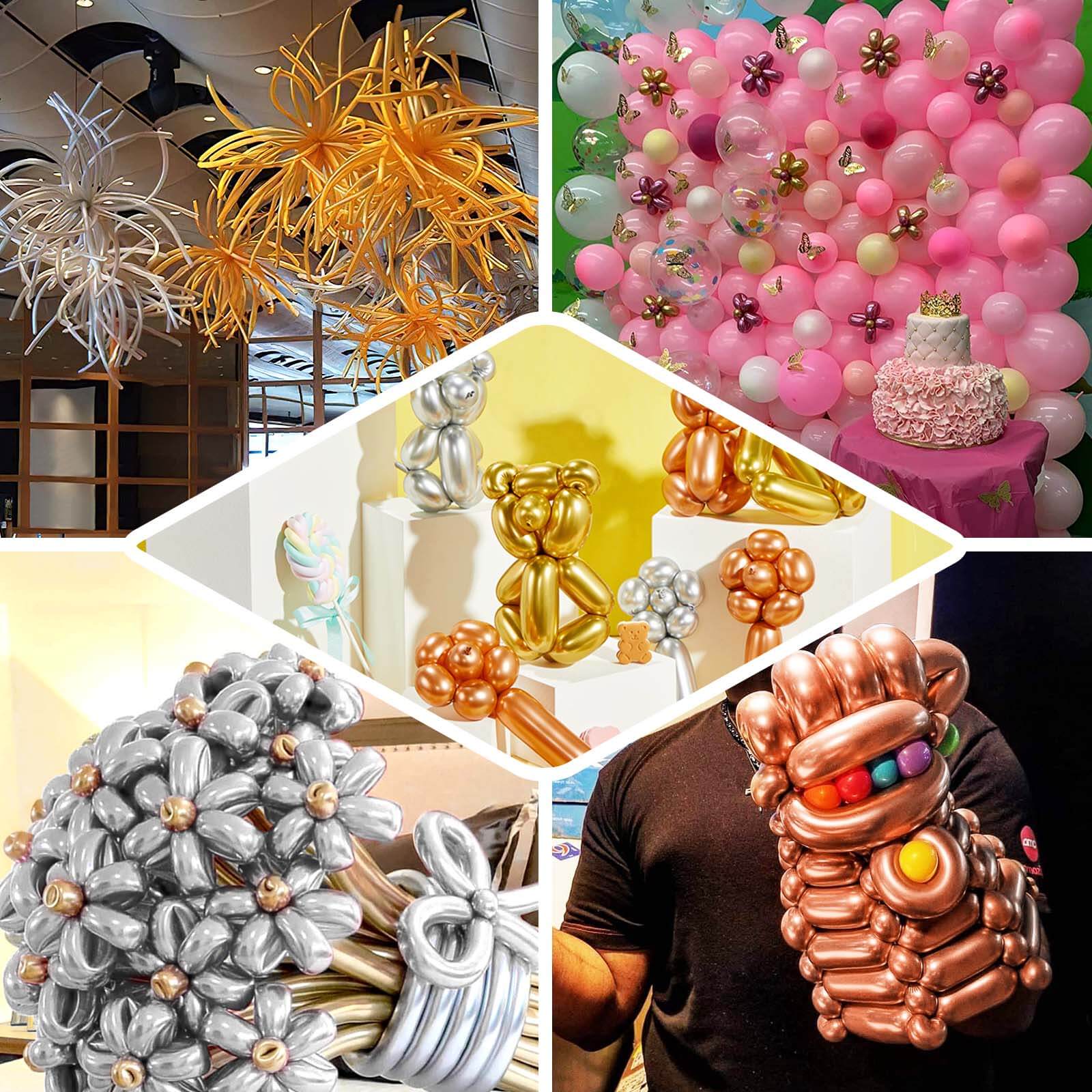 50 Pack Assorted Metallic Colors Long Latex Balloons For Twisting Magic, Animal Modelling Party Balloons - Bell Racket Store