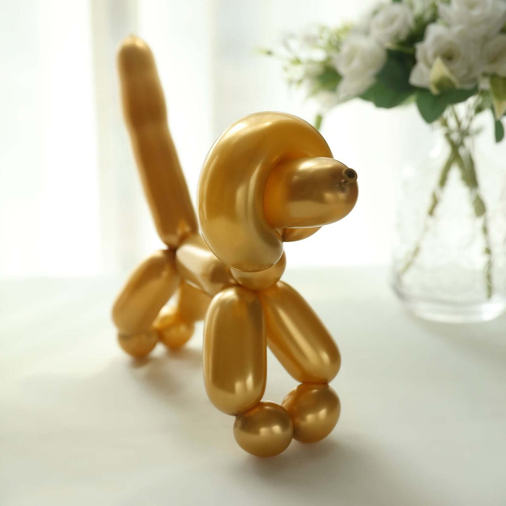 50 Pack Assorted Metallic Gold Long Latex Balloons For Twisting Magic, Animal Modelling Party Balloons - Bell Racket Store