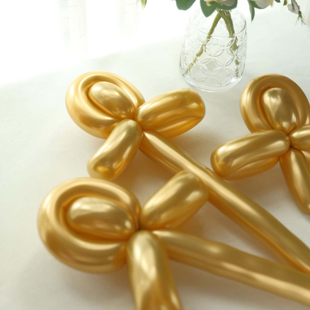 50 Pack Assorted Metallic Gold Long Latex Balloons For Twisting Magic, Animal Modelling Party Balloons - Bell Racket Store
