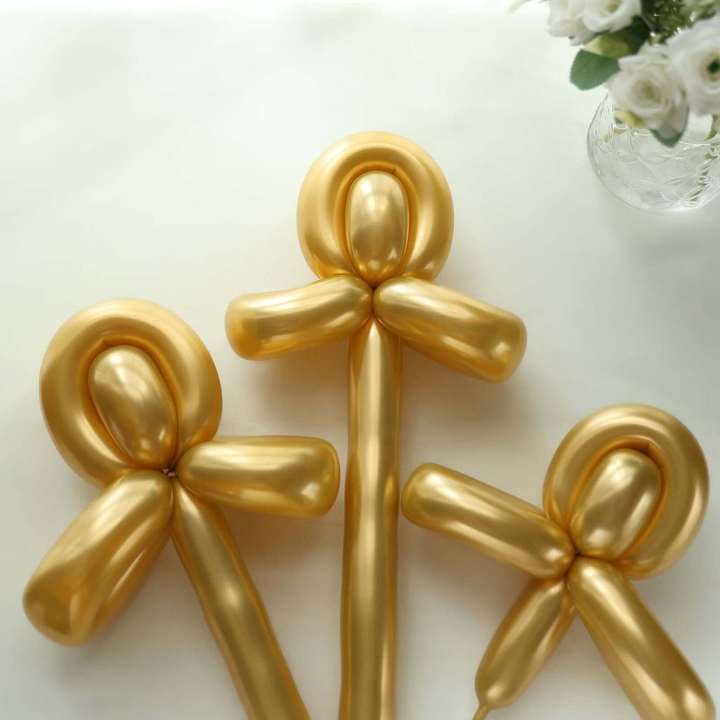 50 Pack Assorted Metallic Gold Long Latex Balloons For Twisting Magic, Animal Modelling Party Balloons - Bell Racket Store