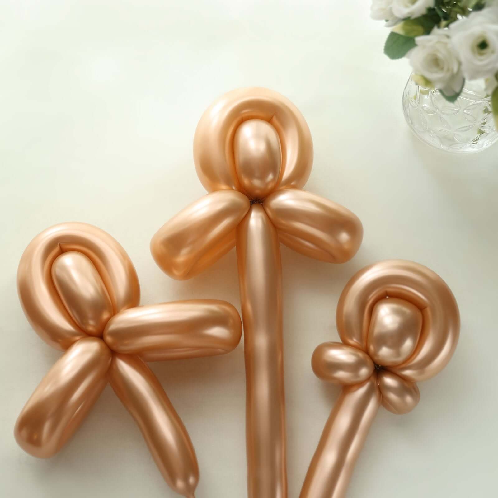 50 Pack Assorted Metallic Rose Gold Long Latex Balloons For Twisting Magic, Animal Modelling Party Balloons - Bell Racket Store