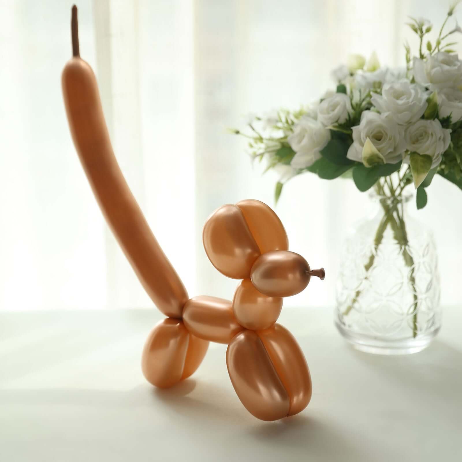 50 Pack Assorted Metallic Rose Gold Long Latex Balloons For Twisting Magic, Animal Modelling Party Balloons - Bell Racket Store