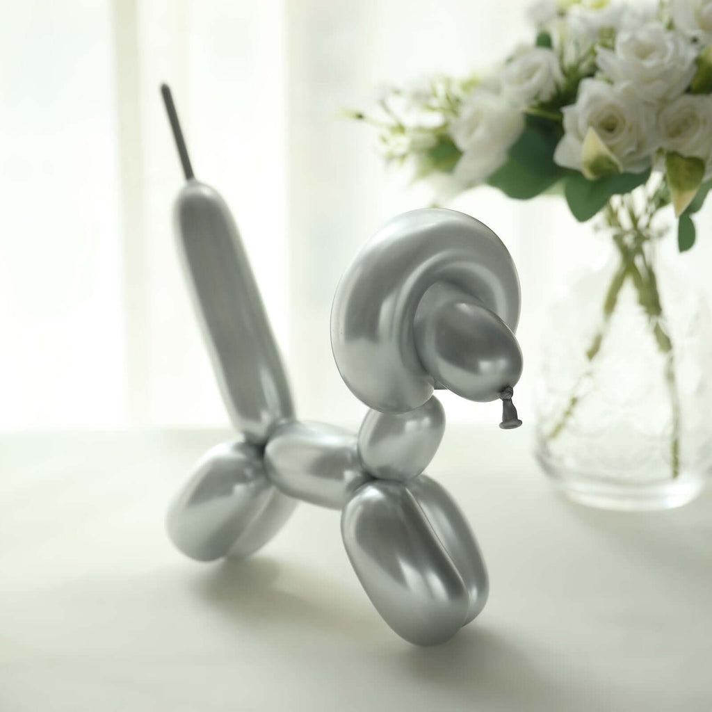 50 Pack Assorted Metallic Silver Long Latex Balloons For Twisting Magic, Animal Modelling Party Balloons - Bell Racket Store