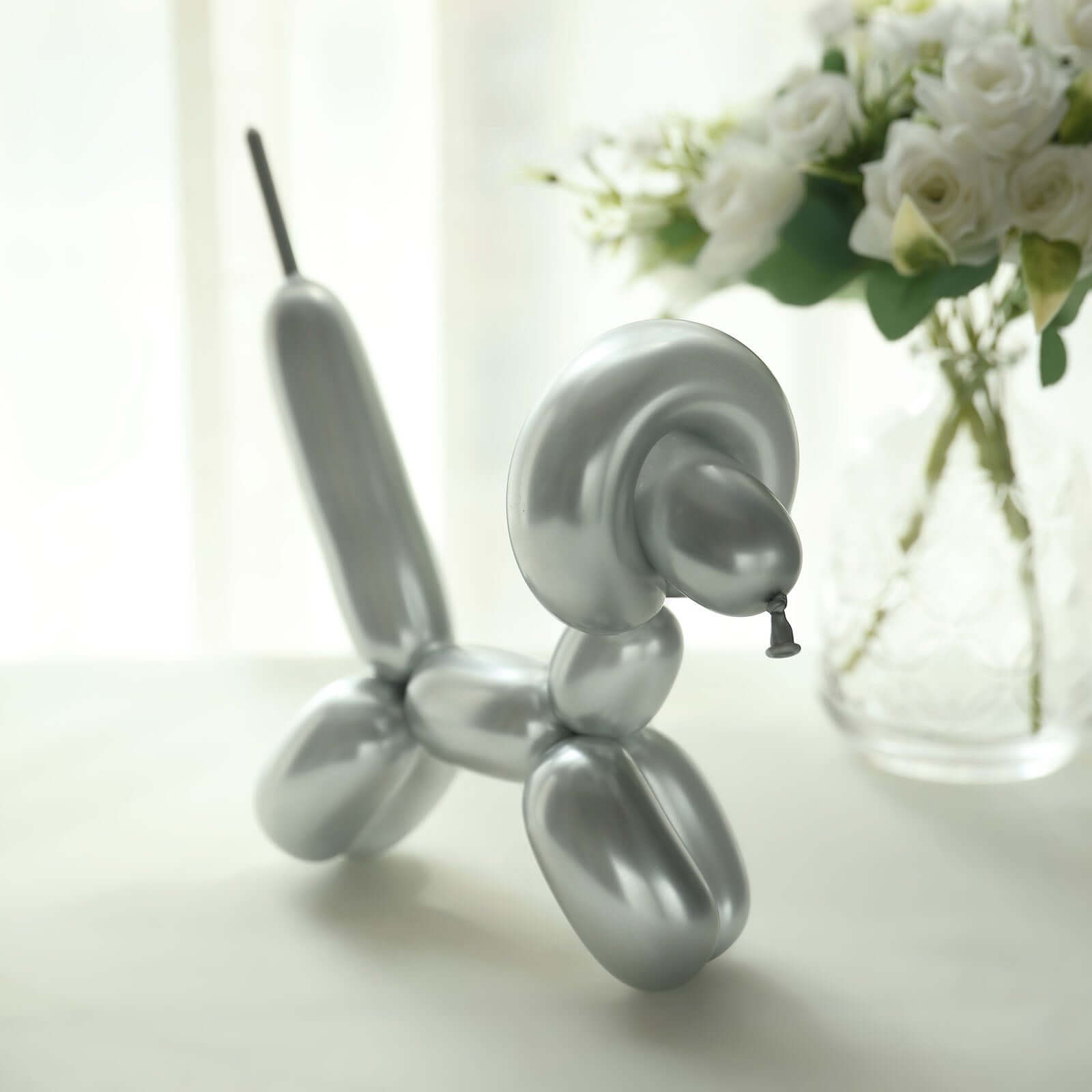 50 Pack Assorted Metallic Silver Long Latex Balloons For Twisting Magic, Animal Modelling Party Balloons - Bell Racket Store