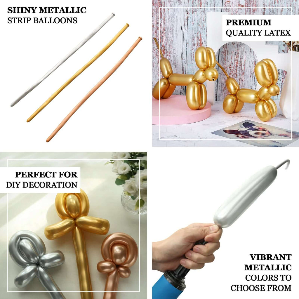 50 Pack Assorted Metallic Silver Long Latex Balloons For Twisting Magic, Animal Modelling Party Balloons - Bell Racket Store