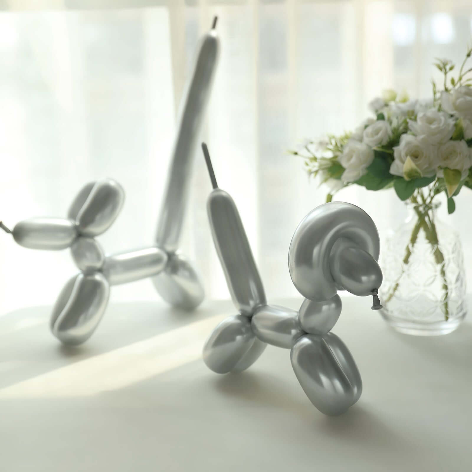 50 Pack Assorted Metallic Silver Long Latex Balloons For Twisting Magic, Animal Modelling Party Balloons - Bell Racket Store