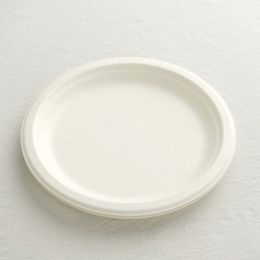 50 - Pack Bagasse 9" Round Dinner Plates in White Biodegradable - Biodegradable Disposable Sugarcane Party Plates for Outdoor Celebrations & Picnics - Bell Racket Store