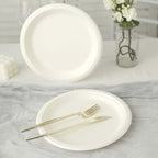 50 - Pack Bagasse 9" Round Dinner Plates in White Biodegradable - Biodegradable Disposable Sugarcane Party Plates for Outdoor Celebrations & Picnics - Bell Racket Store
