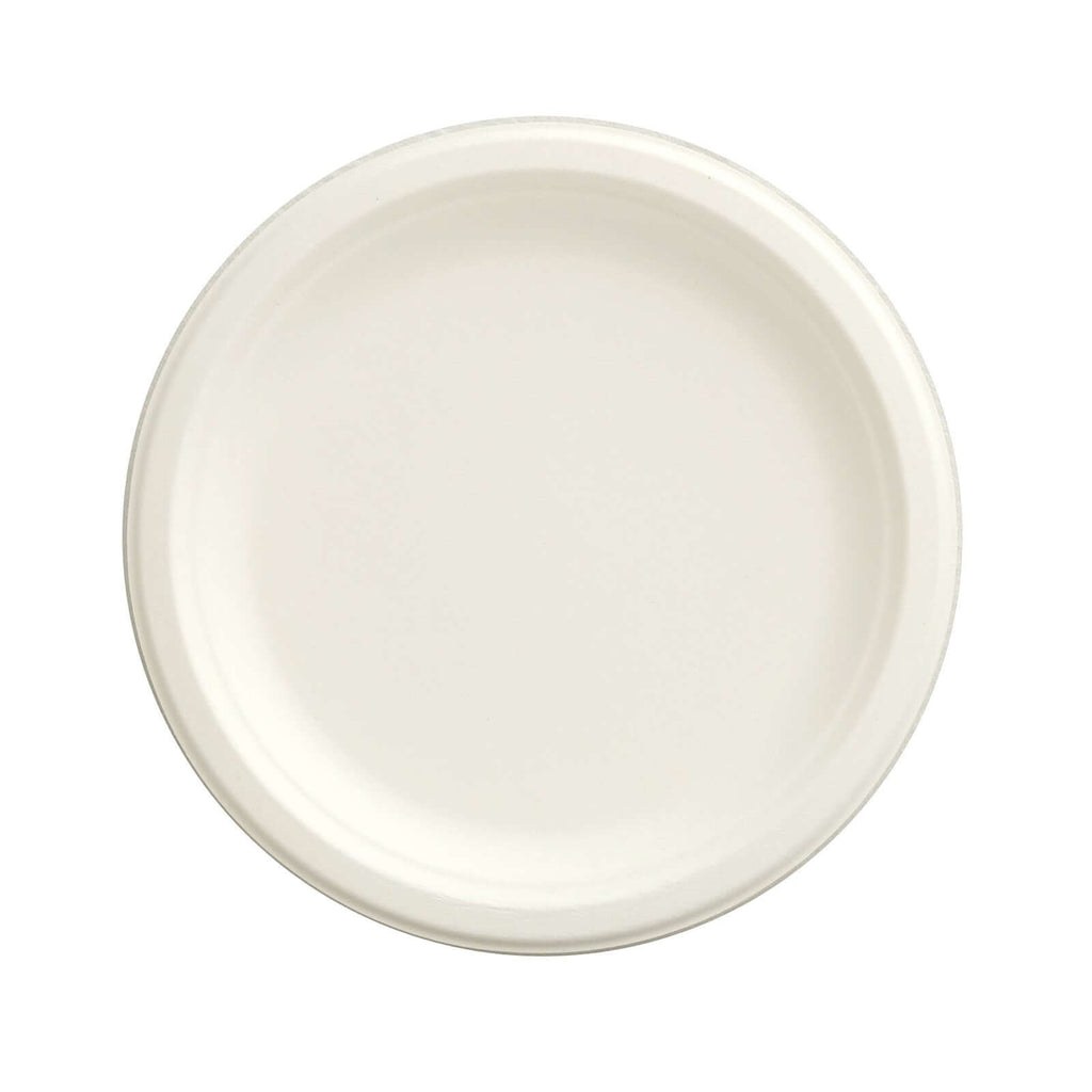50 - Pack Bagasse 9" Round Dinner Plates in White Biodegradable - Biodegradable Disposable Sugarcane Party Plates for Outdoor Celebrations & Picnics - Bell Racket Store