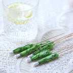 50 - Pack Bamboo Cocktail Picks Tropical Leaf Parasol Design Green - Eco Friendly Disposable Drink Stick 6" - Bell Racket Store