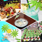 50 - Pack Bamboo Cocktail Picks Tropical Leaf Parasol Design Green - Eco Friendly Disposable Drink Stick 6" - Bell Racket Store