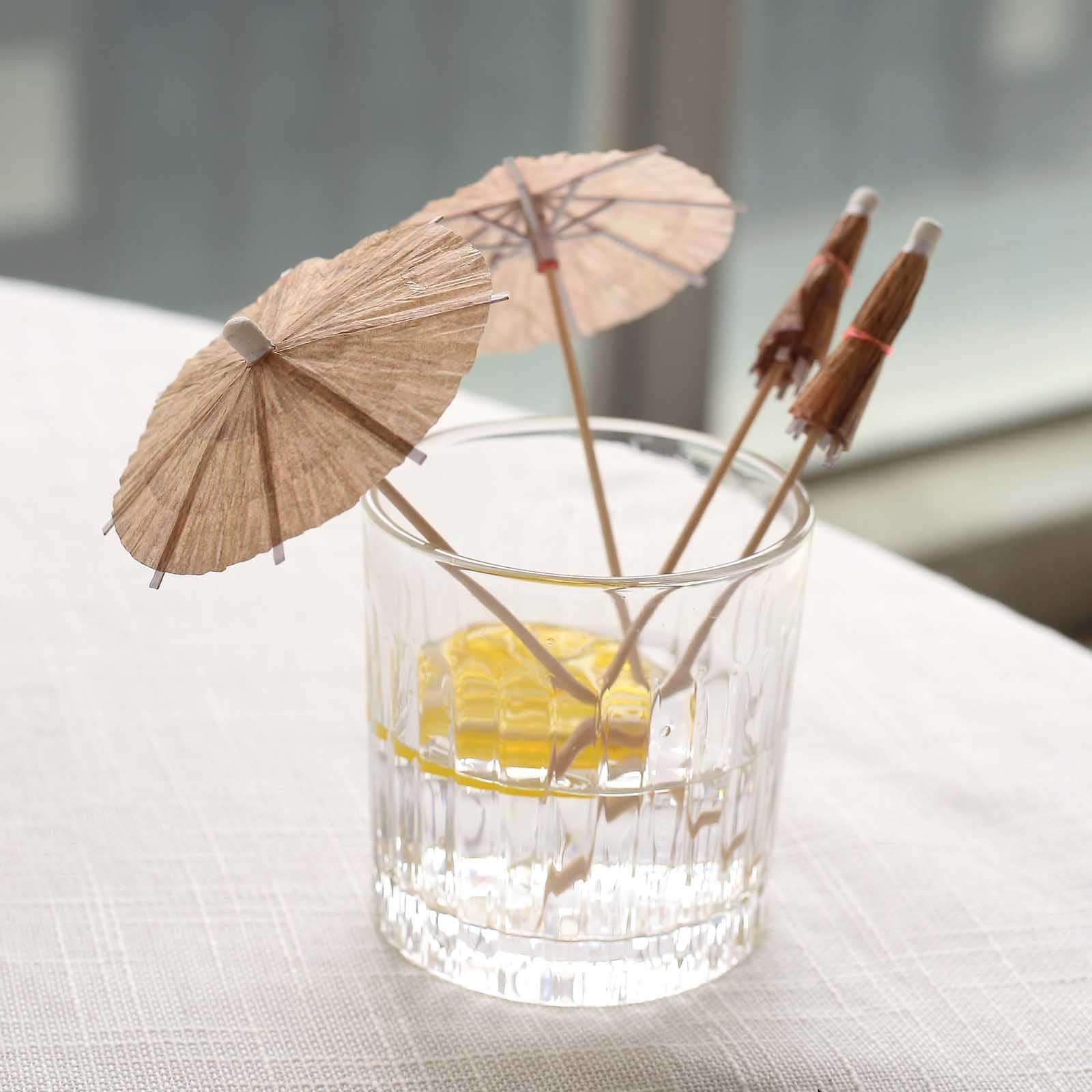 50 - Pack Bamboo Cocktail Sticks Tiki Hut Paper Umbrella Design Eco Friendly Natural - Biodegradable Party Picks 6" - Bell Racket Store