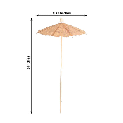 50 - Pack Bamboo Cocktail Sticks Tiki Hut Paper Umbrella Design Eco Friendly Natural - Biodegradable Party Picks 6" - Bell Racket Store