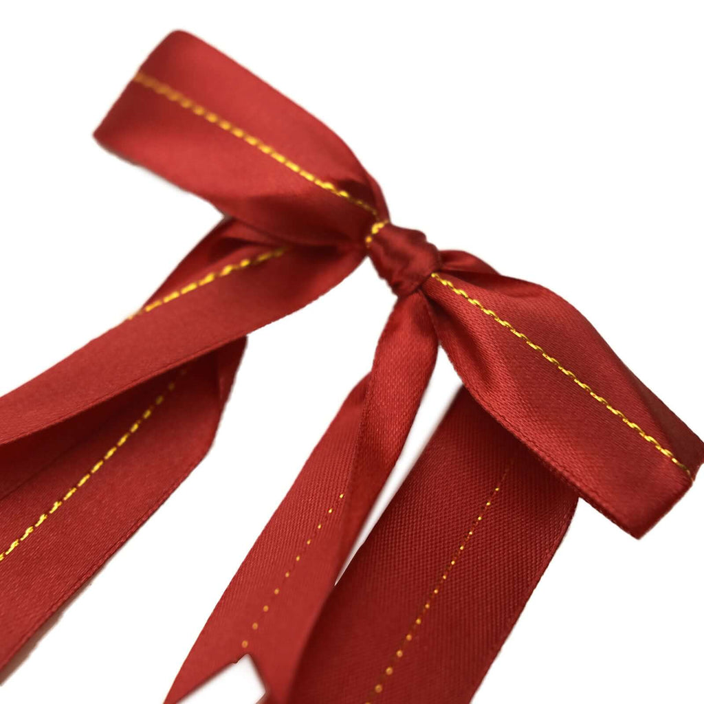 50 Pack Burgundy 10" Pre Tied Satin Ribbon Bows With Gold Foil Lining For Gift Basket and Party Favors Decor - Bell Racket Store