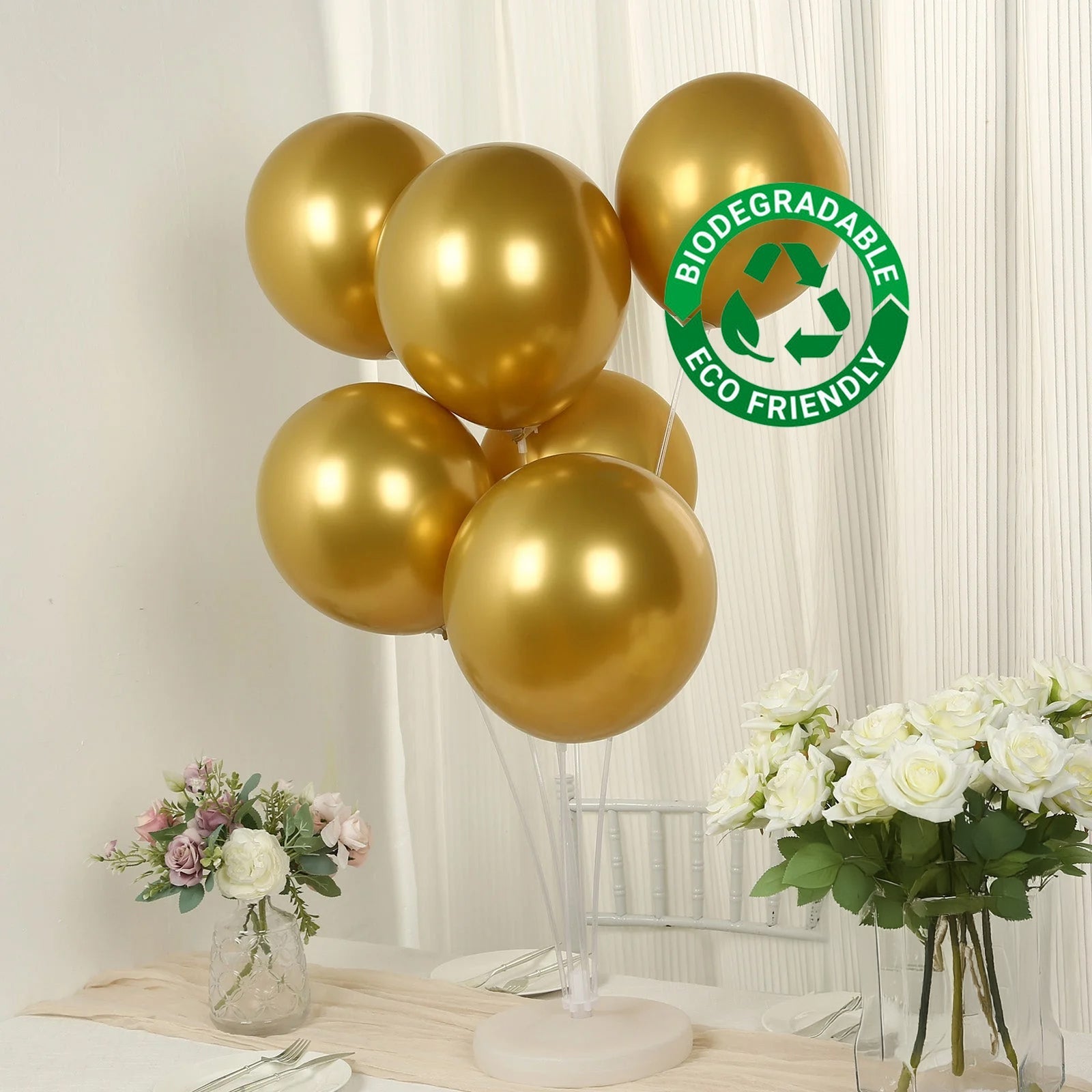 50 Pack Chrome Gold Biodegradable Latex Balloons 12", Thick Eco Friendly Metallic Party Balloons - Bell Racket Store