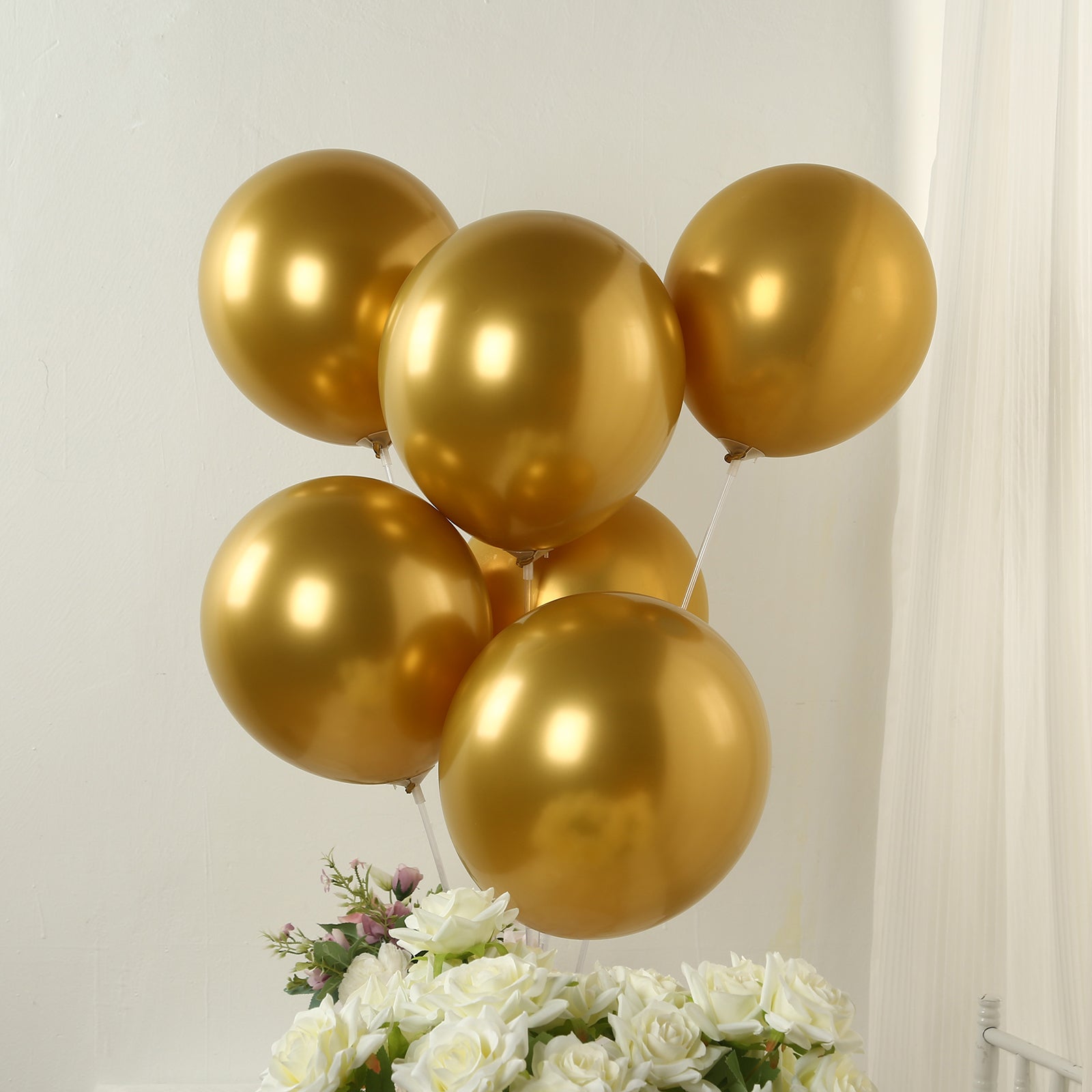 50 Pack Chrome Gold Biodegradable Latex Balloons 12", Thick Eco Friendly Metallic Party Balloons - Bell Racket Store