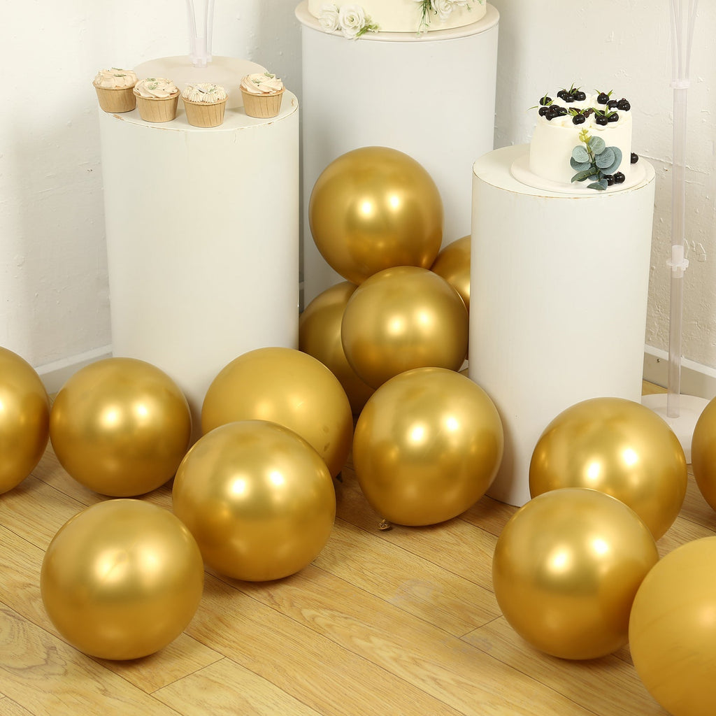 50 Pack Chrome Gold Biodegradable Latex Balloons 12", Thick Eco Friendly Metallic Party Balloons - Bell Racket Store