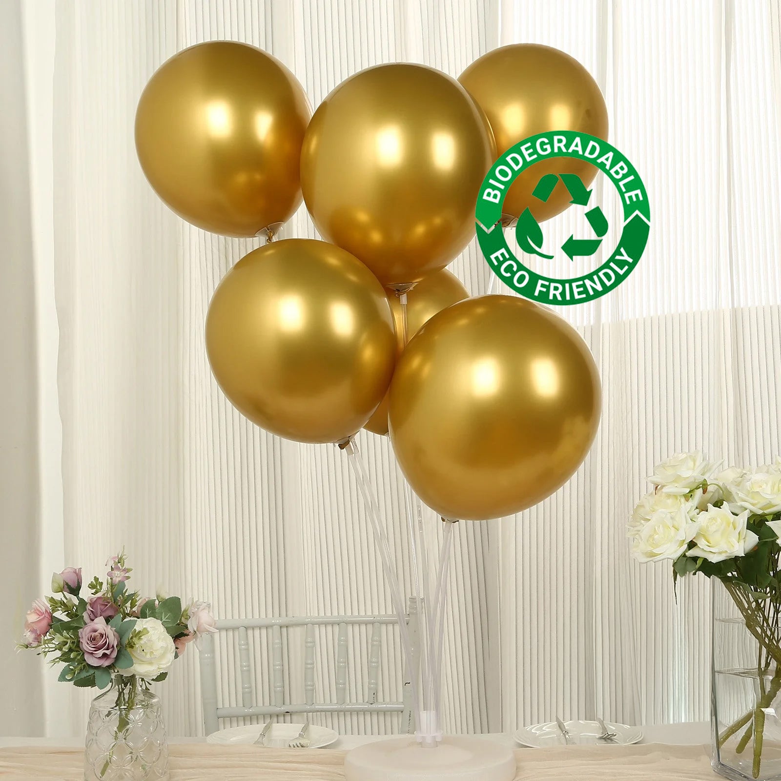 50 Pack Chrome Gold Biodegradable Latex Balloons 12", Thick Eco Friendly Metallic Party Balloons - Bell Racket Store