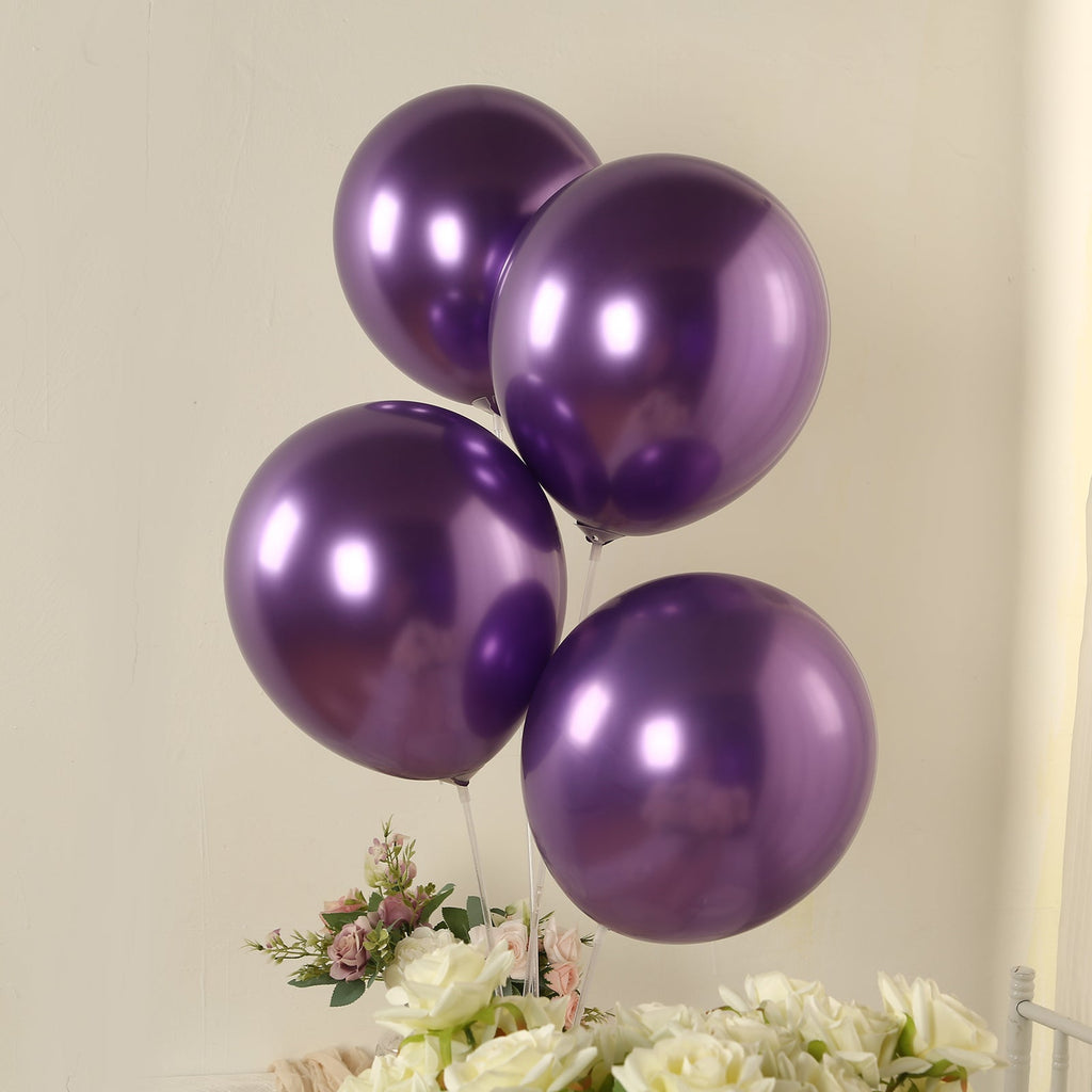 50 Pack Chrome Purple Biodegradable Latex Balloons 12", Thick Eco Friendly Metallic Party Balloons - Bell Racket Store