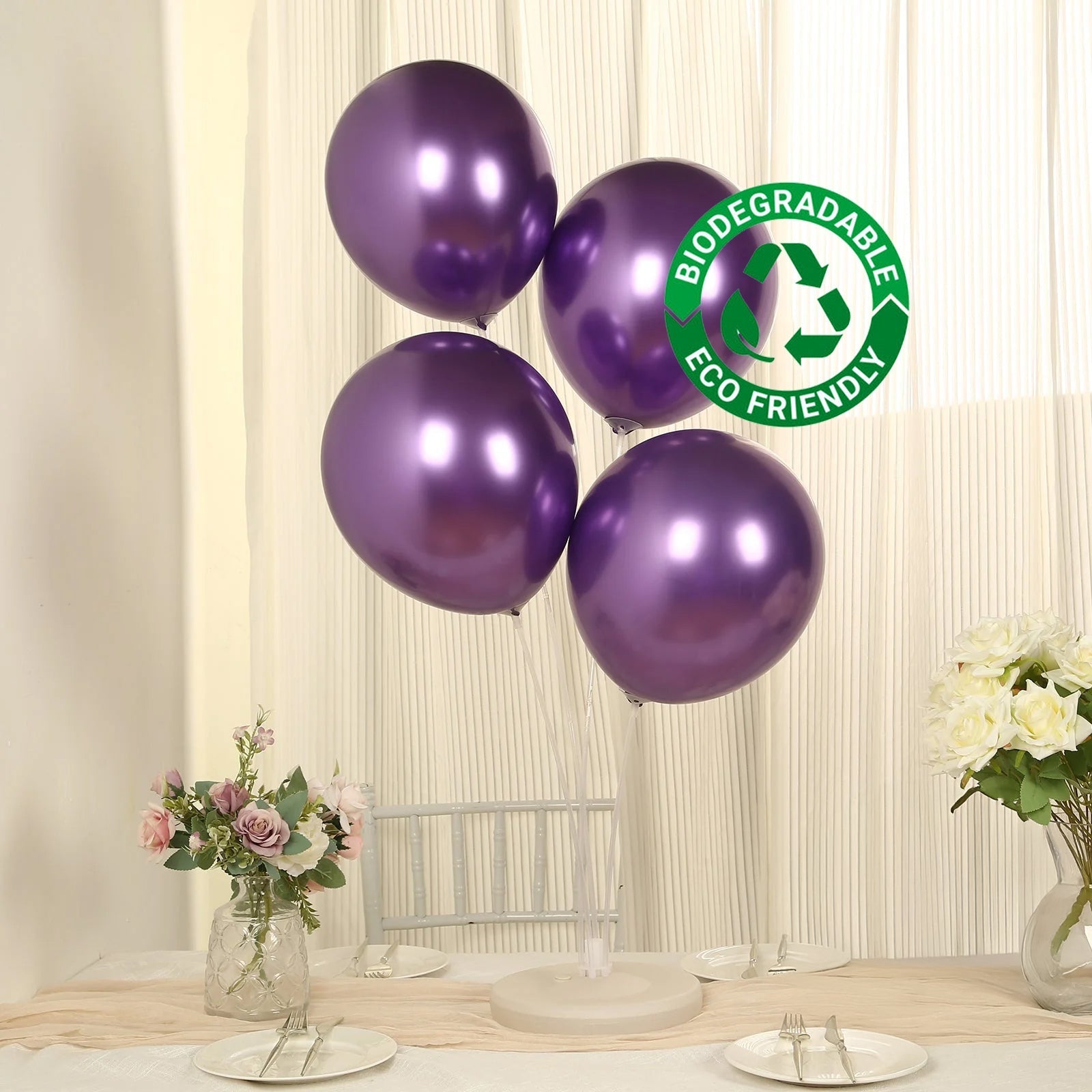 50 Pack Chrome Purple Biodegradable Latex Balloons 12", Thick Eco Friendly Metallic Party Balloons - Bell Racket Store