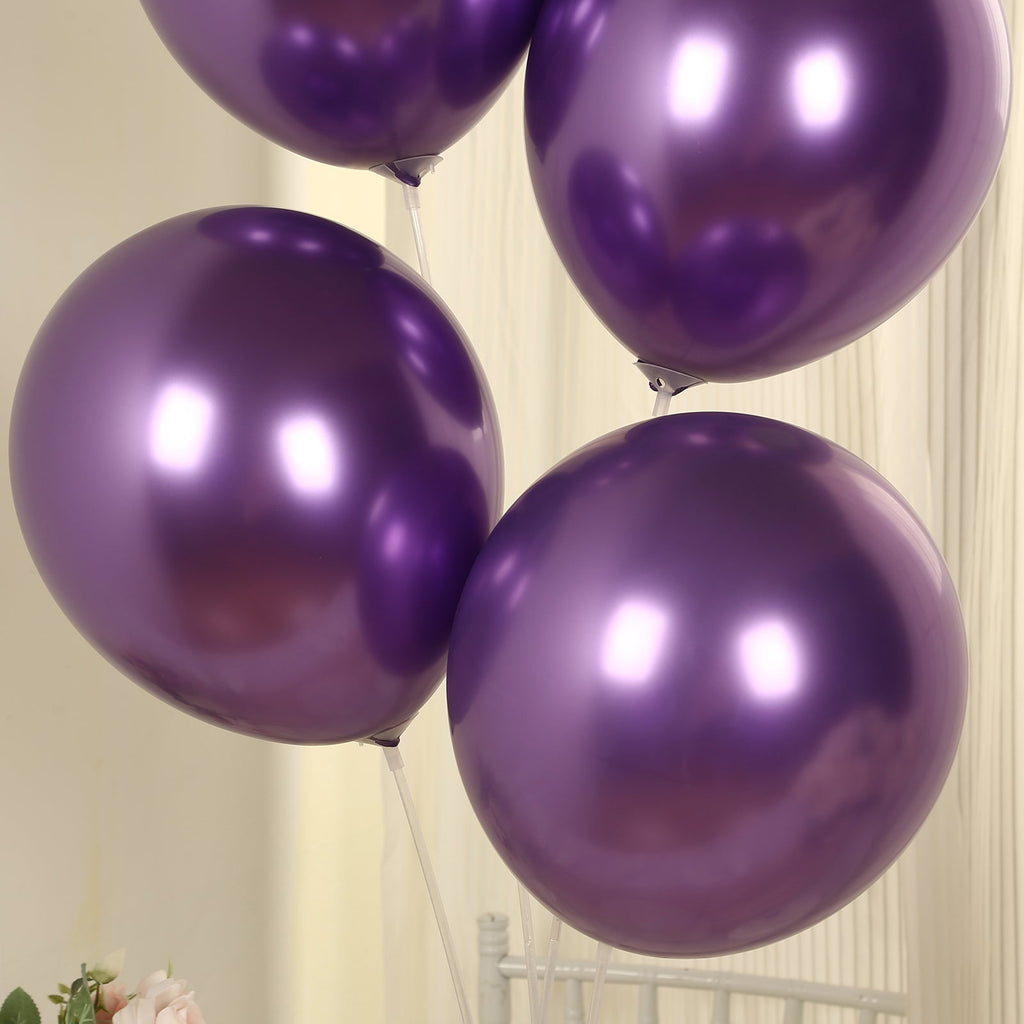 50 Pack Chrome Purple Biodegradable Latex Balloons 12", Thick Eco Friendly Metallic Party Balloons - Bell Racket Store