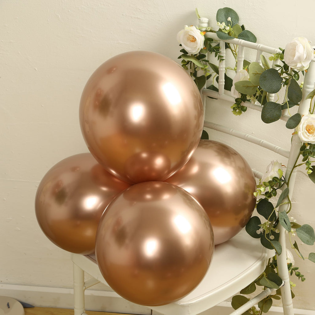 50 Pack Chrome Rose Gold Biodegradable Latex Balloons 12", Thick Eco Friendly Metallic Party Balloons - Bell Racket Store
