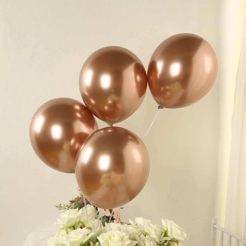 50 Pack Chrome Rose Gold Biodegradable Latex Balloons 12", Thick Eco Friendly Metallic Party Balloons - Bell Racket Store