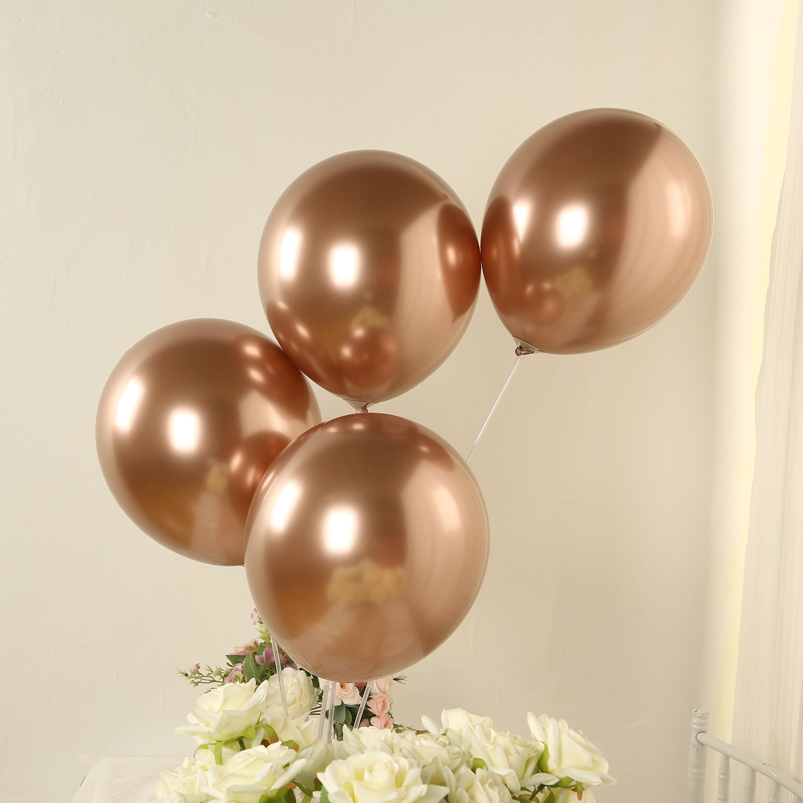 50 Pack Chrome Rose Gold Biodegradable Latex Balloons 12", Thick Eco Friendly Metallic Party Balloons - Bell Racket Store