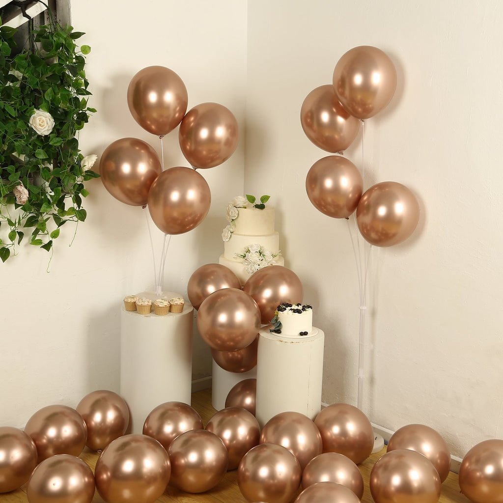 50 Pack Chrome Rose Gold Biodegradable Latex Balloons 12", Thick Eco Friendly Metallic Party Balloons - Bell Racket Store