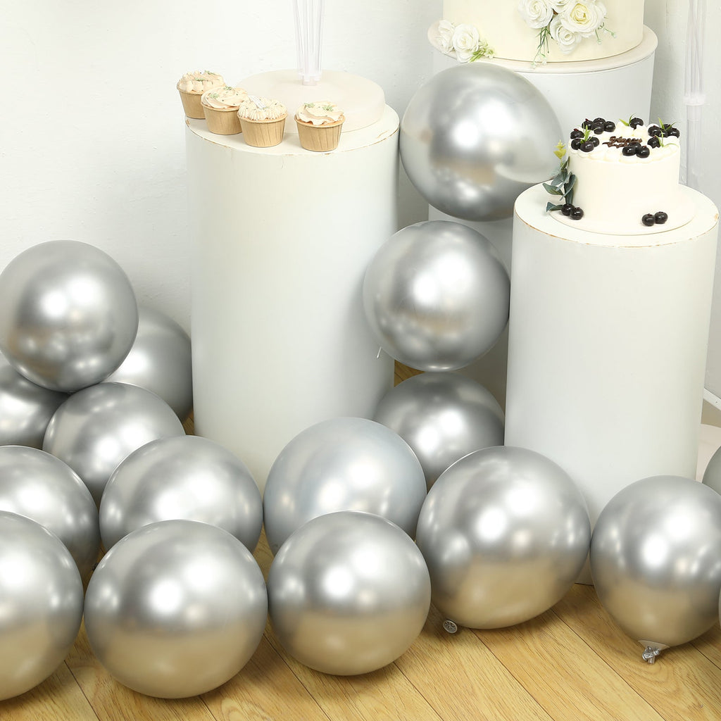 50 Pack Chrome Silver Biodegradable Latex Balloons 12", Thick Eco Friendly Metallic Party Balloons - Bell Racket Store