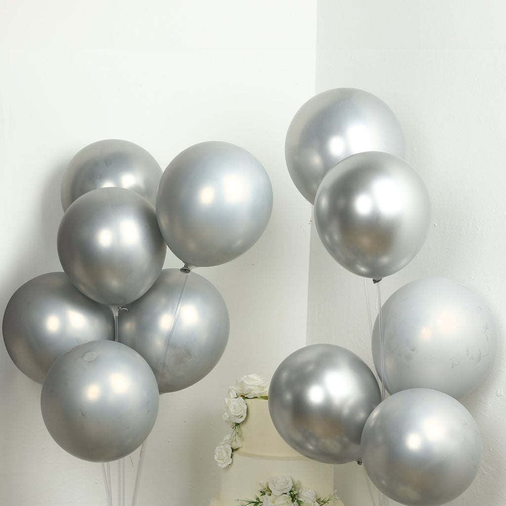 50 Pack Chrome Silver Biodegradable Latex Balloons 12", Thick Eco Friendly Metallic Party Balloons - Bell Racket Store