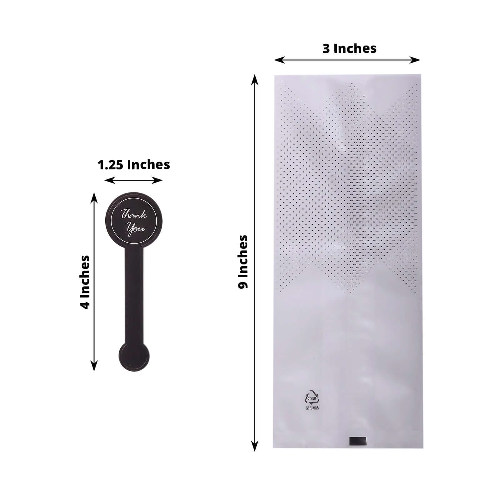 50 Pack Clear Black Dotted Plastic Goodie Gift Bags with "Thank You" Paper Stickers, Rectangular Party Favor Candy Treat Bags - 3"x9" - Bell Racket Store