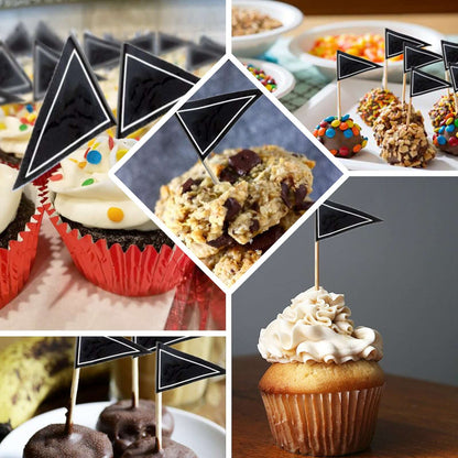 50 - Pack Cupcake Topper Picks Black Triangle Flag Design - Food and Cocktail Decorations for Celebrations 3" - NestOCart