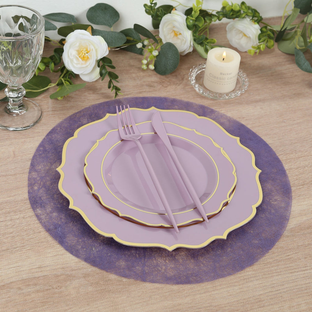 50 Pack Disposable Lavender Lilac Placemats, 13" Non - Woven Mesh Fiber Round Table Mats for Dining & Events - Bell Racket Store