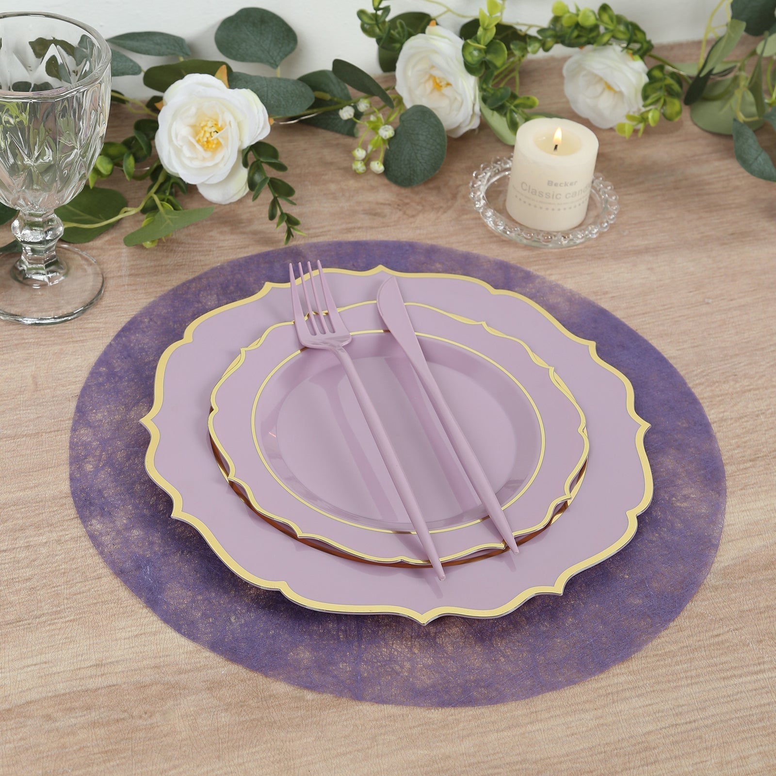 50 Pack Disposable Lavender Lilac Placemats, 13" Non - Woven Mesh Fiber Round Table Mats for Dining & Events - Bell Racket Store