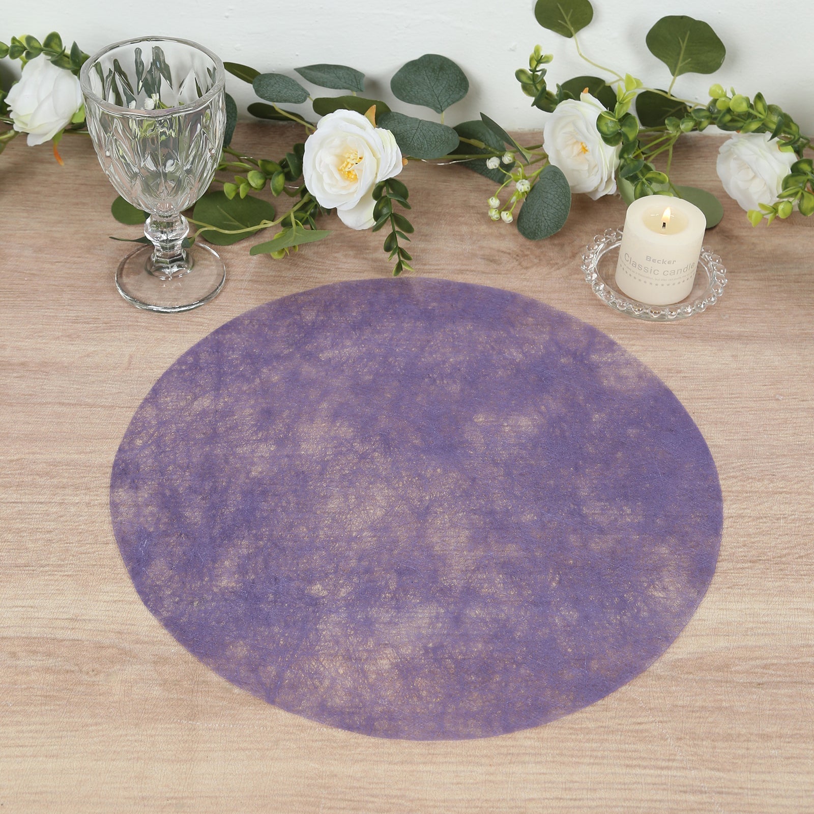 50 Pack Disposable Lavender Lilac Placemats, 13" Non - Woven Mesh Fiber Round Table Mats for Dining & Events - Bell Racket Store