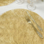 50 Pack Disposable Metallic Gold Placemats, 13" Non - Woven Mesh Fiber Round Table Mats for Dining & Events - Bell Racket Store