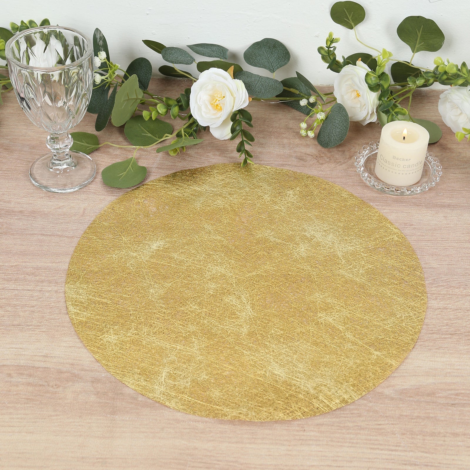 50 Pack Disposable Metallic Gold Placemats, 13" Non - Woven Mesh Fiber Round Table Mats for Dining & Events - Bell Racket Store