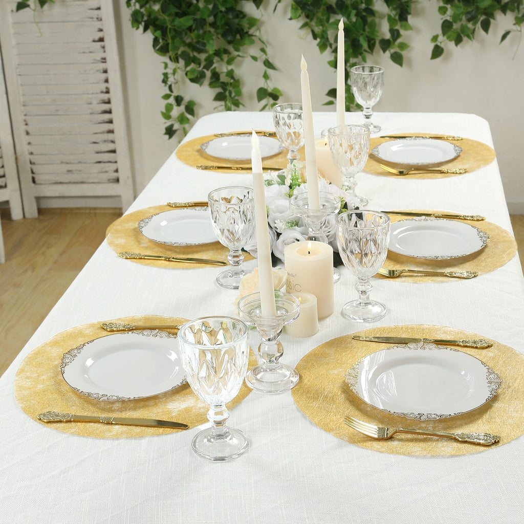 50 Pack Disposable Metallic Gold Placemats, 13" Non - Woven Mesh Fiber Round Table Mats for Dining & Events - Bell Racket Store