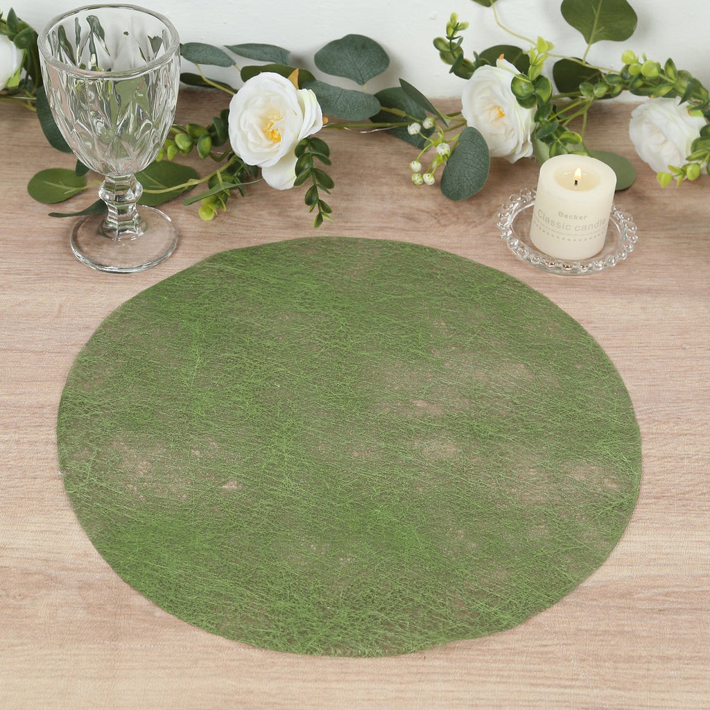 50 Pack Disposable Olive Green Placemats, 13" Non - Woven Mesh Fiber Round Table Mats for Dining & Events - Bell Racket Store