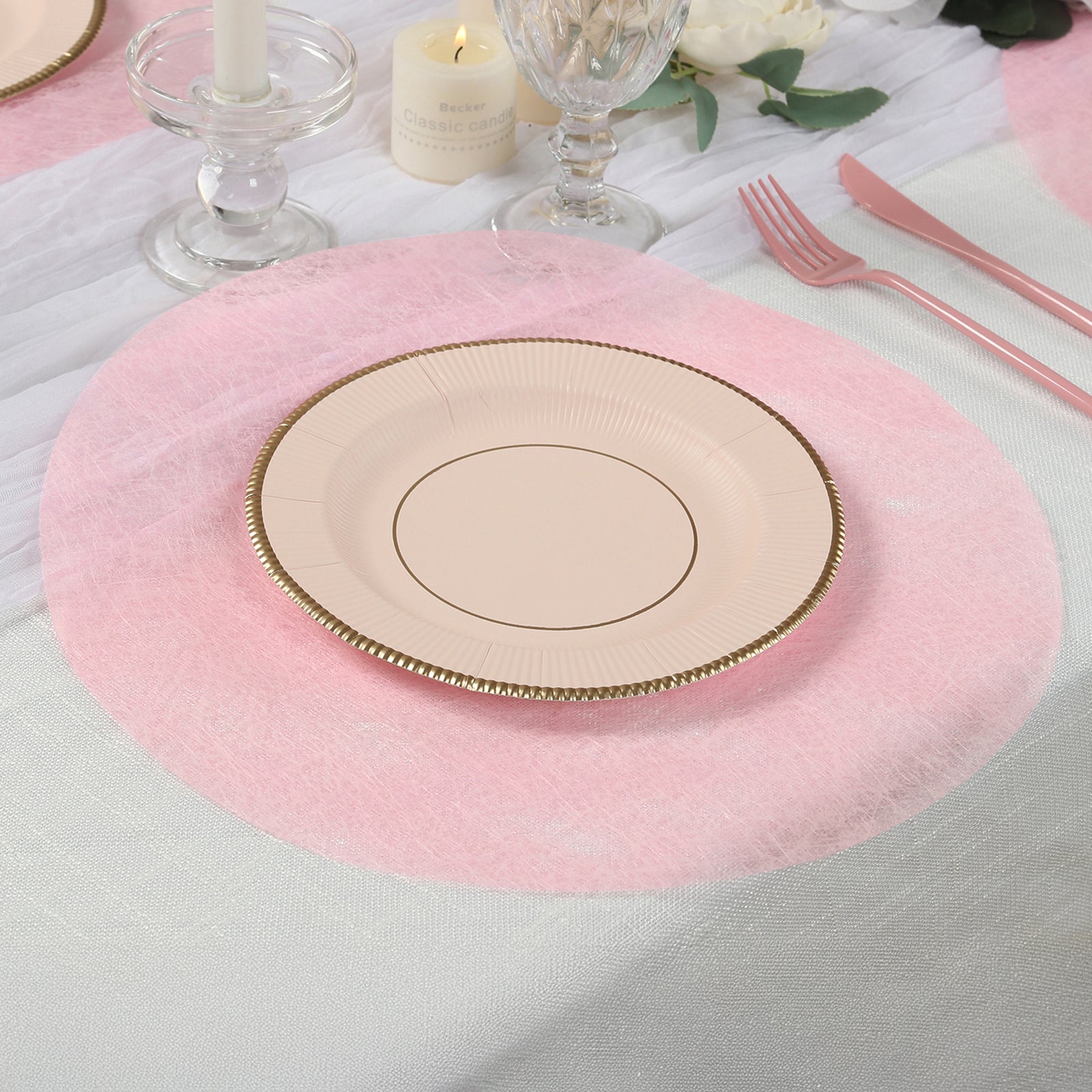 50 Pack Disposable Pink Placemats, 13" Non - Woven Mesh Fiber Round Table Mats for Dining & Events - Bell Racket Store